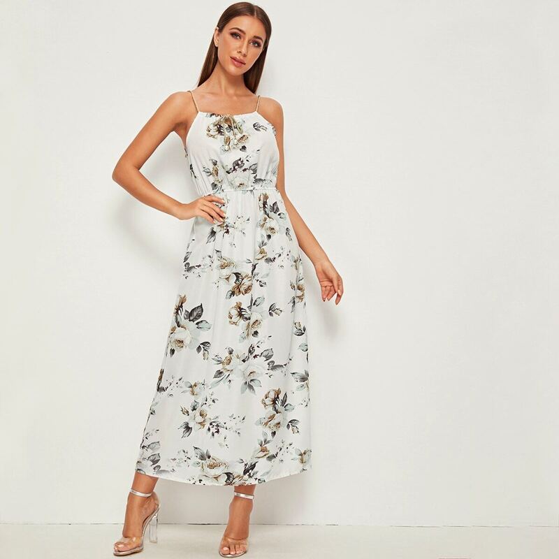 

Floral Print Faux Pearl Detail Cami Dress, Multicolor