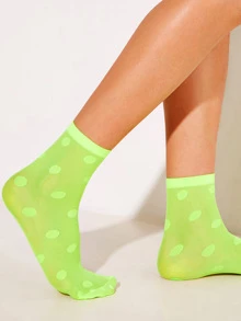 1 Pair Women Fluorescent Polka Dot Ankle Socks - Lime Green - View 2