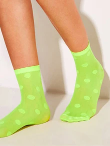 1 Pair Women Fluorescent Polka Dot Ankle Socks - Lime Green - View 4