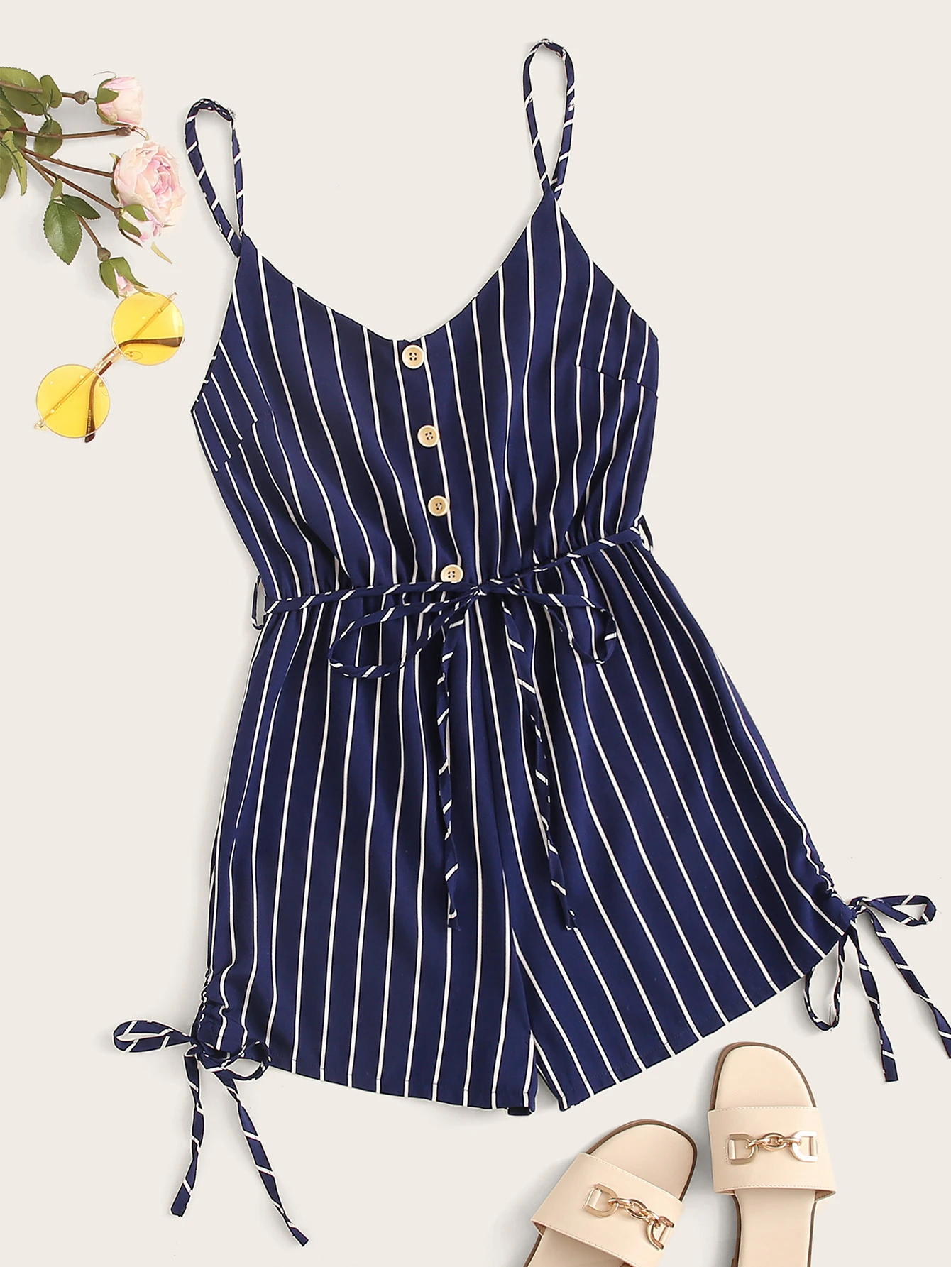 striped knot hem jumpsuit