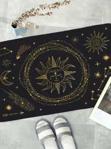 Alfombra de piso bronceada con estampado de sol y luna - Multicolor - Ver 7