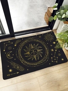 Alfombra de piso bronceada con estampado de sol y luna - Multicolor - Ver 1