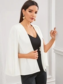 SHEIN Solid Cape Blazer - White - View 5