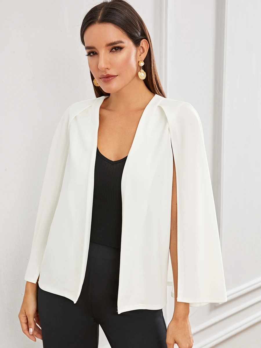 SHEIN Solid Cape Blazer - White - View 1