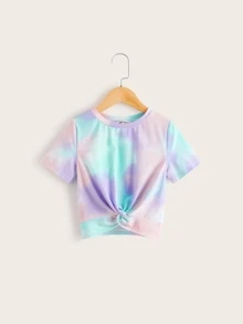 SHEIN 女孩紮染扭結下擺T恤 - 彩色 - 查看 1