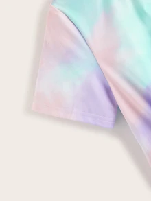 SHEIN 女孩紮染扭結下擺T恤 - 彩色 - 查看 4