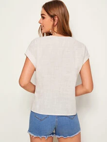 SHEIN Batwing Sleeve Single Breasted Shirt - Beige - View 2