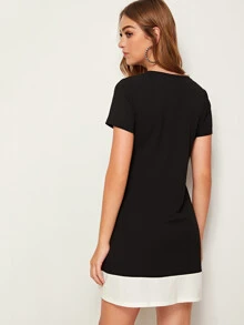 SHEIN Privé 雙色垂褶下擺洋裝