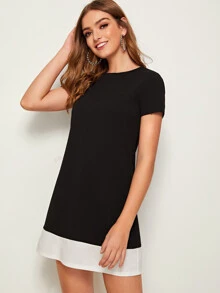 SHEIN Privé 雙色垂褶下擺洋裝