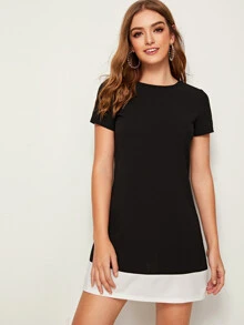 SHEIN Privé 雙色垂褶下擺洋裝