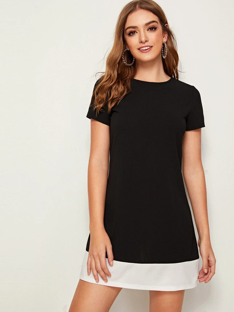 SHEIN Privé 雙色垂褶下擺洋裝