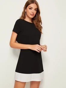 SHEIN Privé 雙色垂褶下擺洋裝