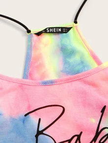 SHEIN VCAY Tie Dye Letter Cami Top & Track Shorts Set - Multicolor - View 4