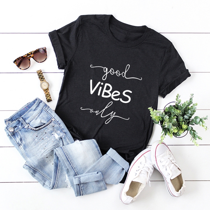 

Round Neck Letter Print Tee, Black