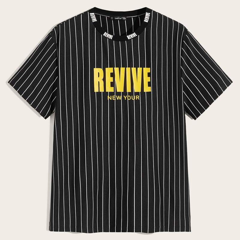 

Guys Letter and Striped Tee, Black