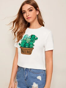 SHEIN Áo thun Plants trắng Casual - trắng - Xem 2