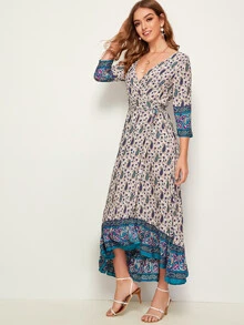 Tribal Paisley Self Tie Wrap Dress