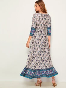 Tribal Paisley Self Tie Wrap Dress