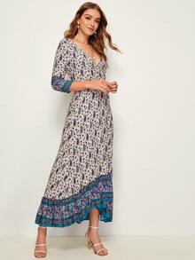 Tribal Paisley Self Tie Wrap Dress
