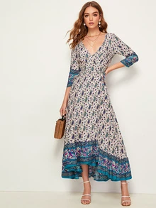 Tribal Paisley Self Tie Wrap Dress