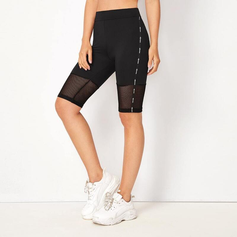 

Contrast Fishnet Side Tape Cycling Shorts, Black