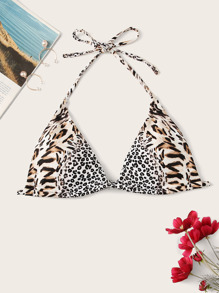 Leopard Triangle Halter Bikini Top