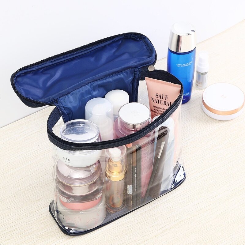 

Transparent Cosmetic Zipper Storage Bag With Handle, Black