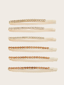 Rhinestone Engraved Hairpin 6pcs