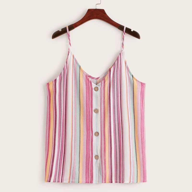 

Rainbow Stripe Button Front Cami Top, Multicolor