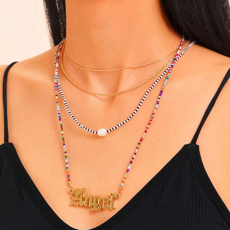 

Letter Decor Beaded Layered Necklace 1pc, Multicolor