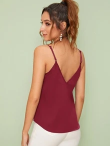 SHEIN Privé 素色雙V領吊帶 - 酒紅色 - 查看 2