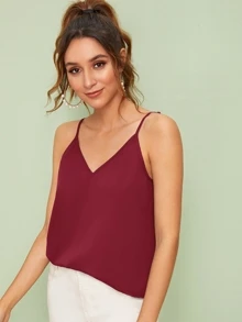 SHEIN Privé 素色雙V領吊帶 - 酒紅色 - 查看 3
