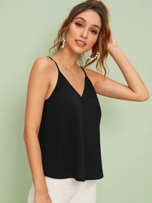 SHEIN Privé Top de tirante unicolor doble escote V - Negro - Ver 4
