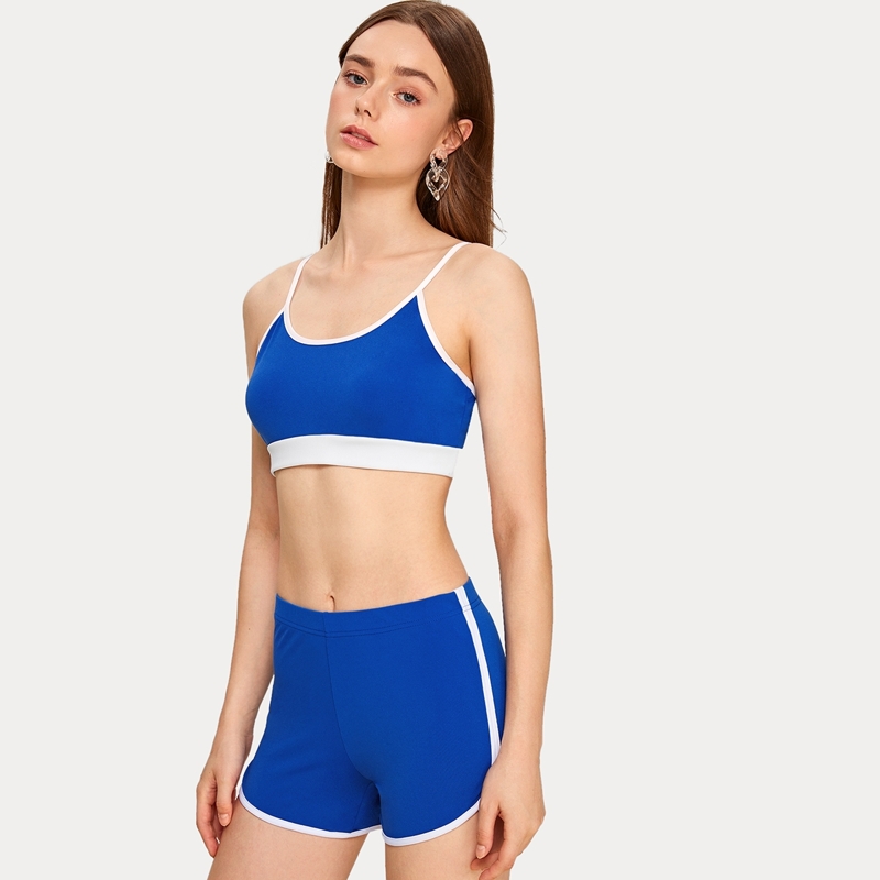 

Contrast Binding Cami Top & Dolphin Shorts, Blue