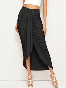 SHEIN BAE High Waist Draped Skirt - Black - View 1