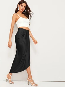 SHEIN BAE High Waist Draped Skirt - Black - View 4