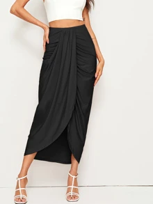 SHEIN BAE High Waist Draped Skirt - Black - View 3