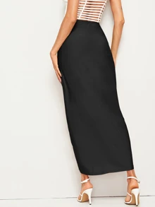 SHEIN BAE High Waist Draped Skirt - Black - View 2
