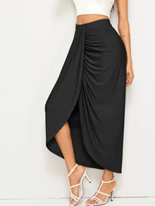 SHEIN BAE High Waist Draped Skirt - Black - View 5