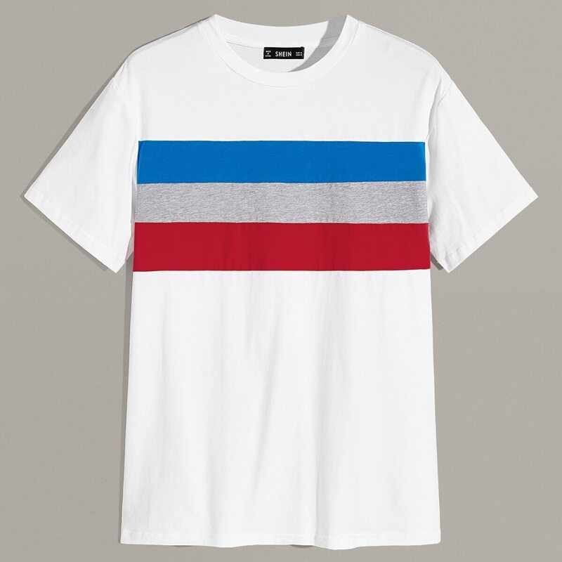 

Guys Heathered Grey Panel Striped Tee, White