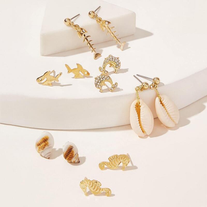 

Shell & Dolphin Earrings 6pairs, Multicolor