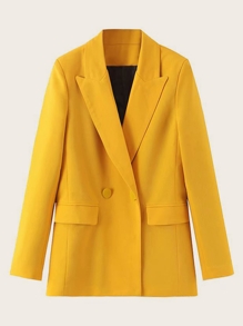Solid Double Button Flap Pocket Blazer