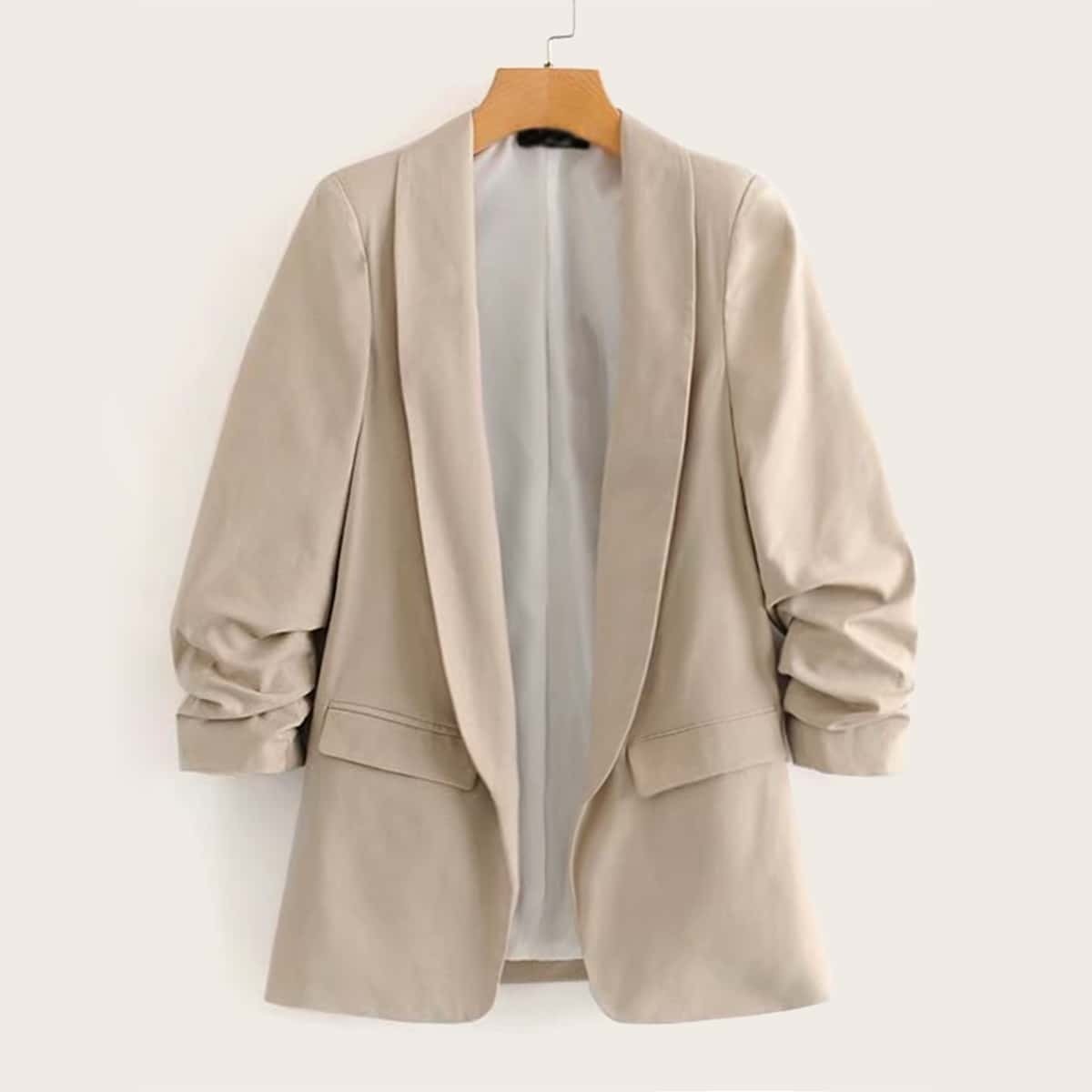 

Solid Shawl Collar Flap Pocket Blazer, Khaki
