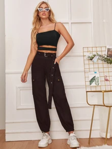 SHEIN Privé Women's Cropped Blouse With Cutout - Black - View 3