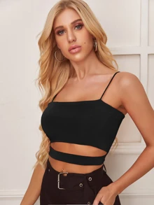 SHEIN Privé Women's Cropped Blouse With Cutout - Black - View 4