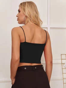 SHEIN Privé Women's Cropped Blouse With Cutout - Black - View 2