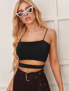 SHEIN Privé Women's Cropped Blouse With Cutout - Black - View 1