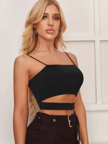 SHEIN Privé Women's Cropped Blouse With Cutout - Black - View 5