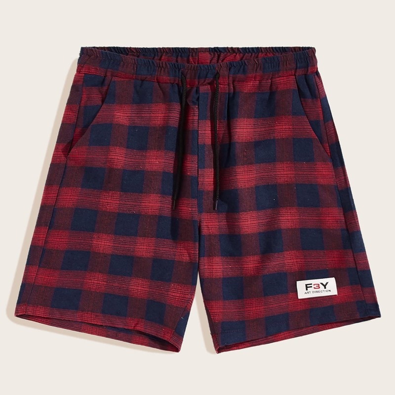 

Guys Check Plaid Letter Patched Shorts, Multicolor