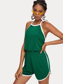 Binding Trim Halter Top With Track Shorts